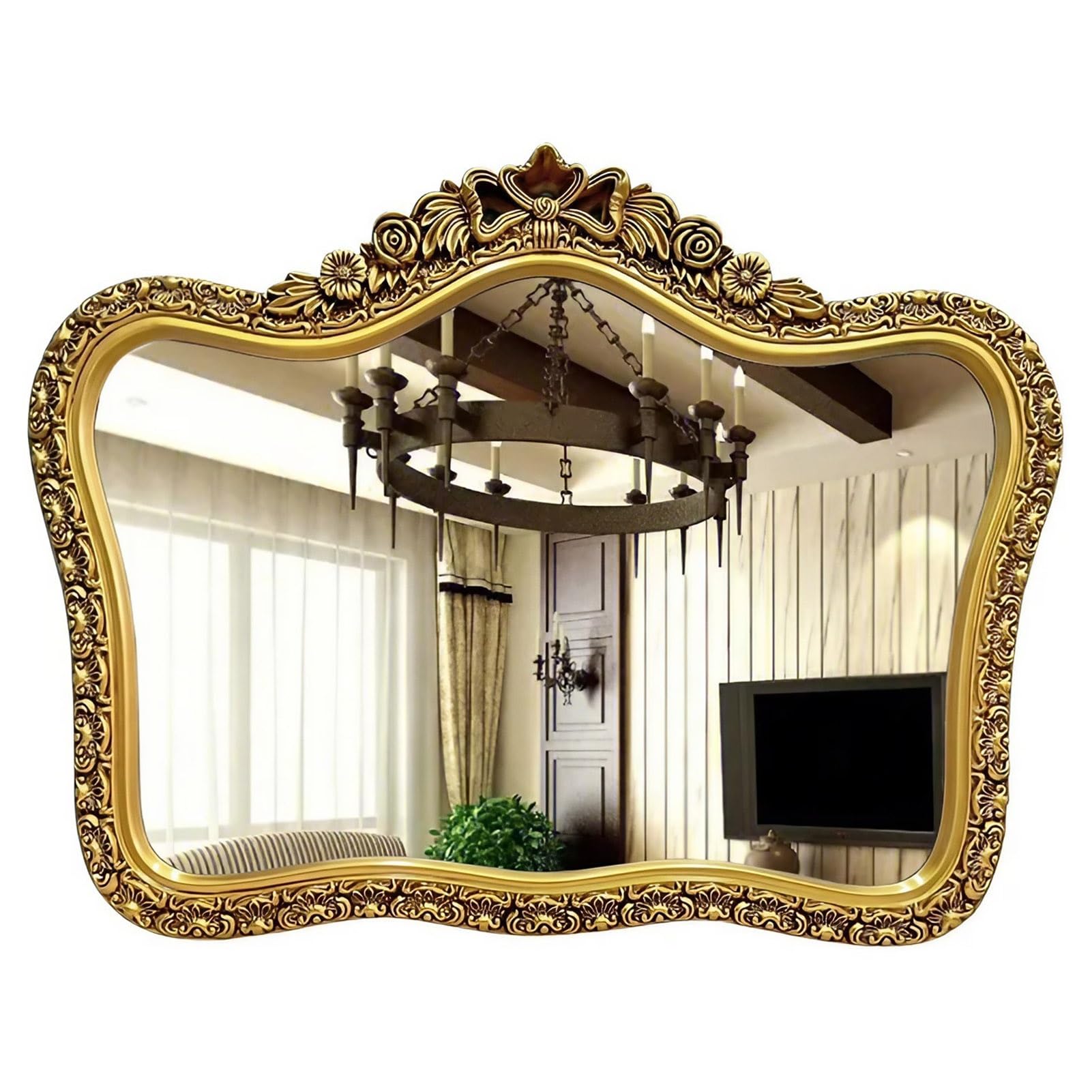 FGXHHS Antique Mirror for Wall Decor, Ornate Baroque,Vintage Decorative Living Room Bedroom Entryway Hallway(95x72cm(37x28 inch))