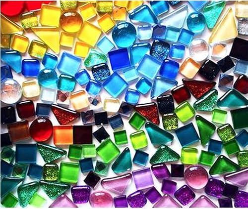 Miniatura 6 de Azulejos de mosaico de cristal irregulares de 17.64 oz de colores mixtos, pequeños mosaicos de bricolaje para niños, manualidades de cristal hechas