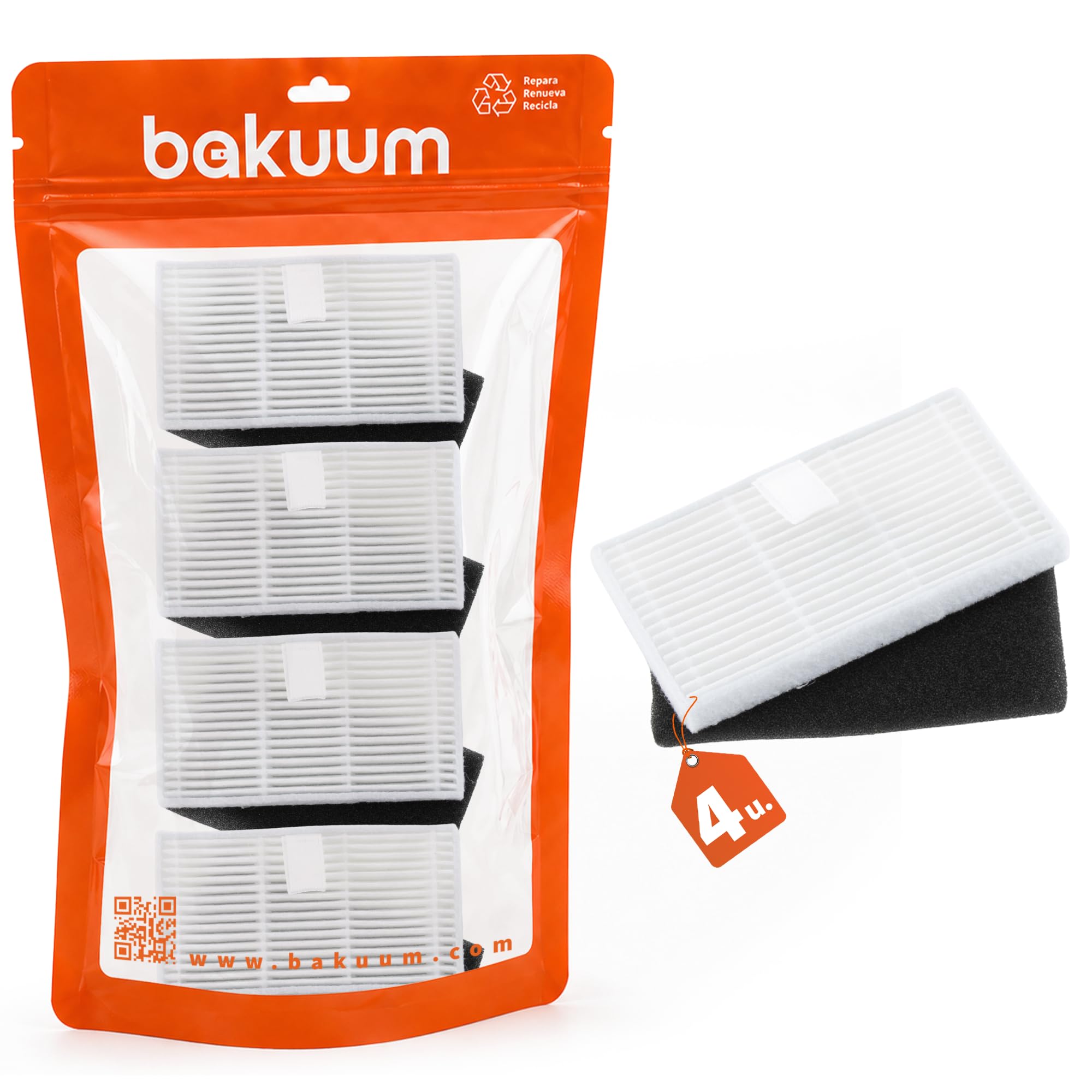 BAKUUM Pack of 4 Filters for Conga 9590 Spin Revolution Home | 9990 Spin Revolution Ultra Power Home | 10090 Ai Spin Revolution Ultra Power Home Lifestyle