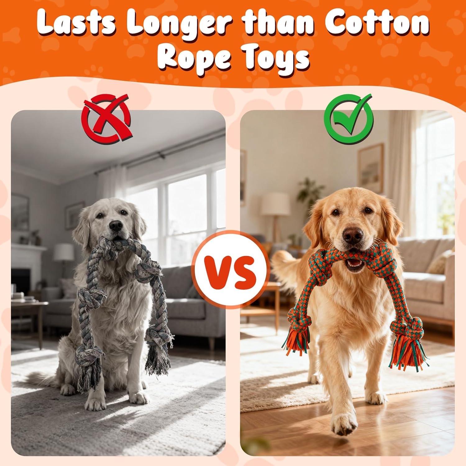 Interactive Dog Rope Toy for Large & Medium Dogs – Durable Tug of War Toy for Training, Boredom Relief & Teeth Cleaning, Safe Ultra-Fiber Chew Toy for Daily Play (Large)