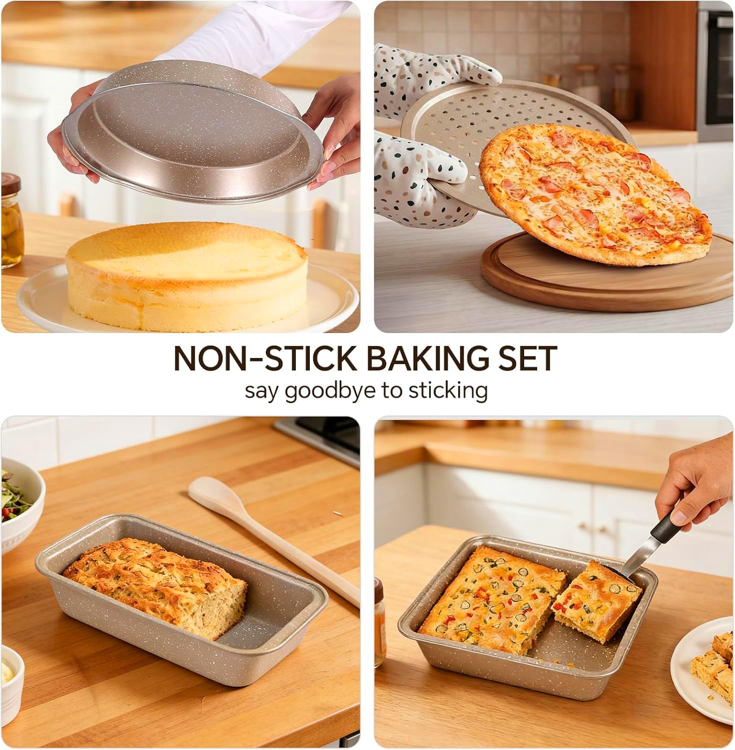 Set da 11 pezzi, set di teglie da forno antiaderenti, in acciaio al carbonio, include notebook, fogli per biscotti, teglia per arrosti, teglia per muffin, teglia per torta, teglia per pizza