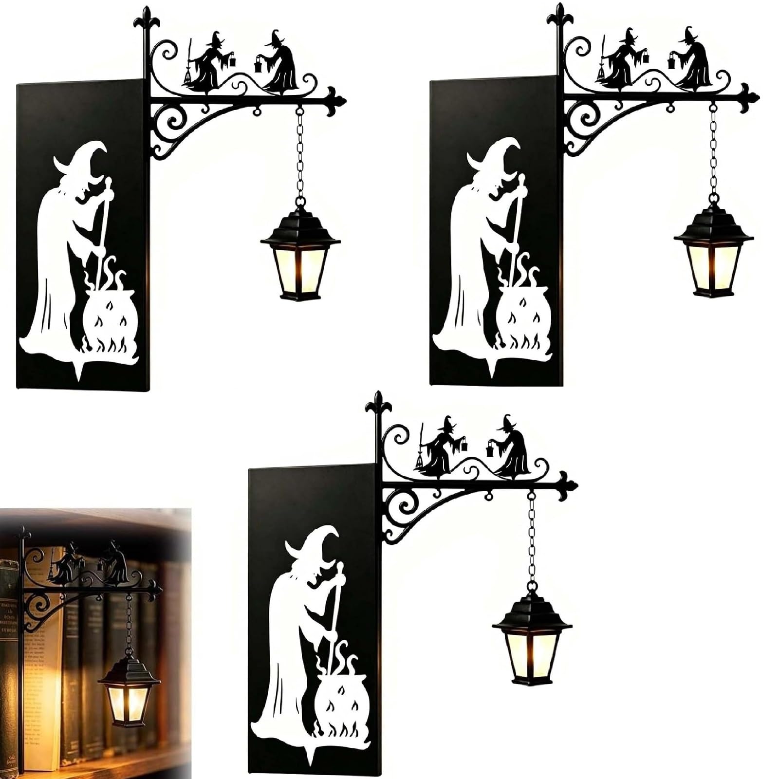 Lanterna da libreria a LED, stile vintage, luce notturna per angolo libro e scrivania, mini lampada decorativa per casa, ufficio, angolo lettura e libreria, nero, 3 pezzi