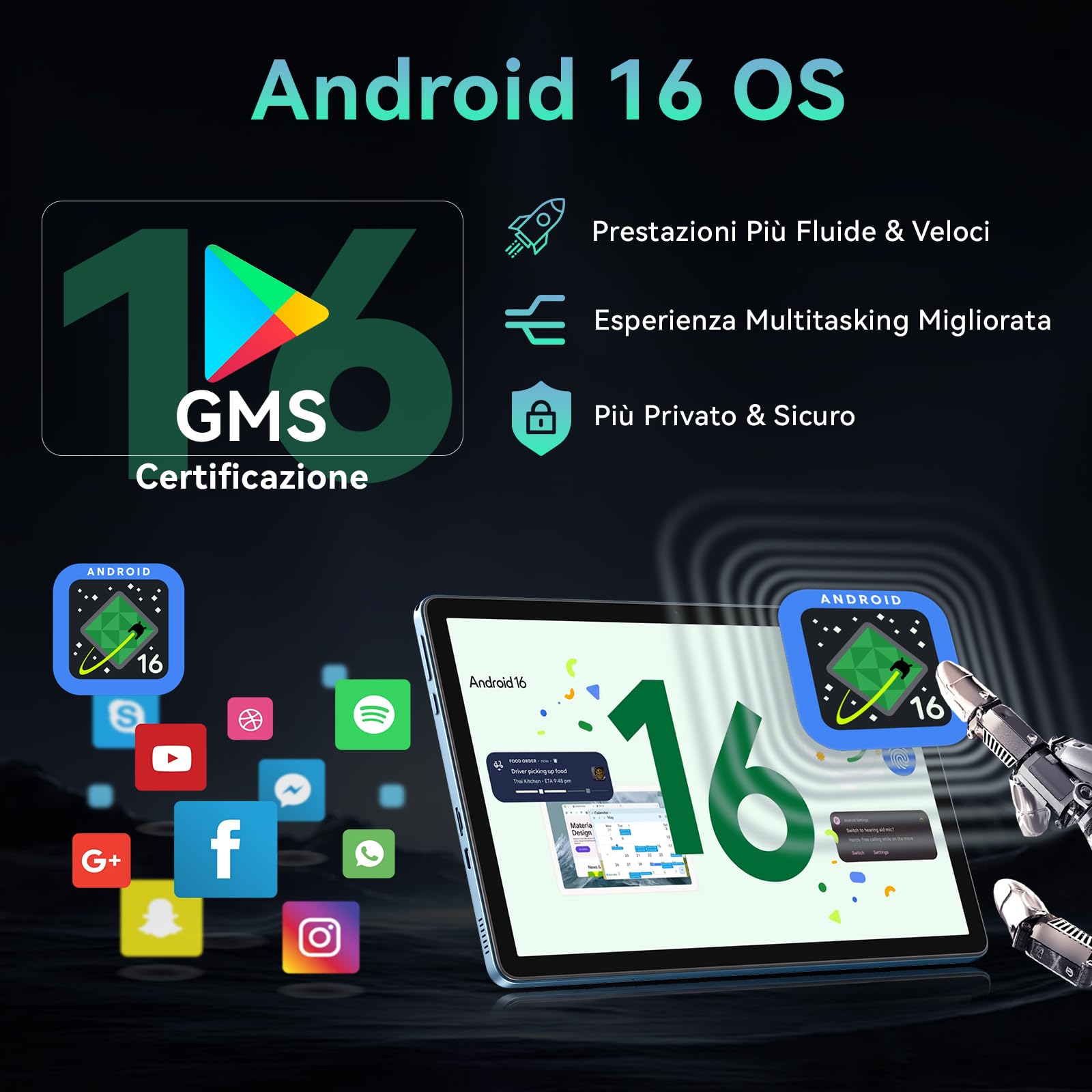 Tablet 11 Pollici con Gemini AI, Tablet Android 16 con Cover, Mouse & Tastiera, Octa-Core, 32 GB RAM + 256 GB ROM + 2 TB TF, 1920x1200 Display HD, 90 Hz, Fotocamera Doppia 8MP + 16MP, 8000mAh (Blu)