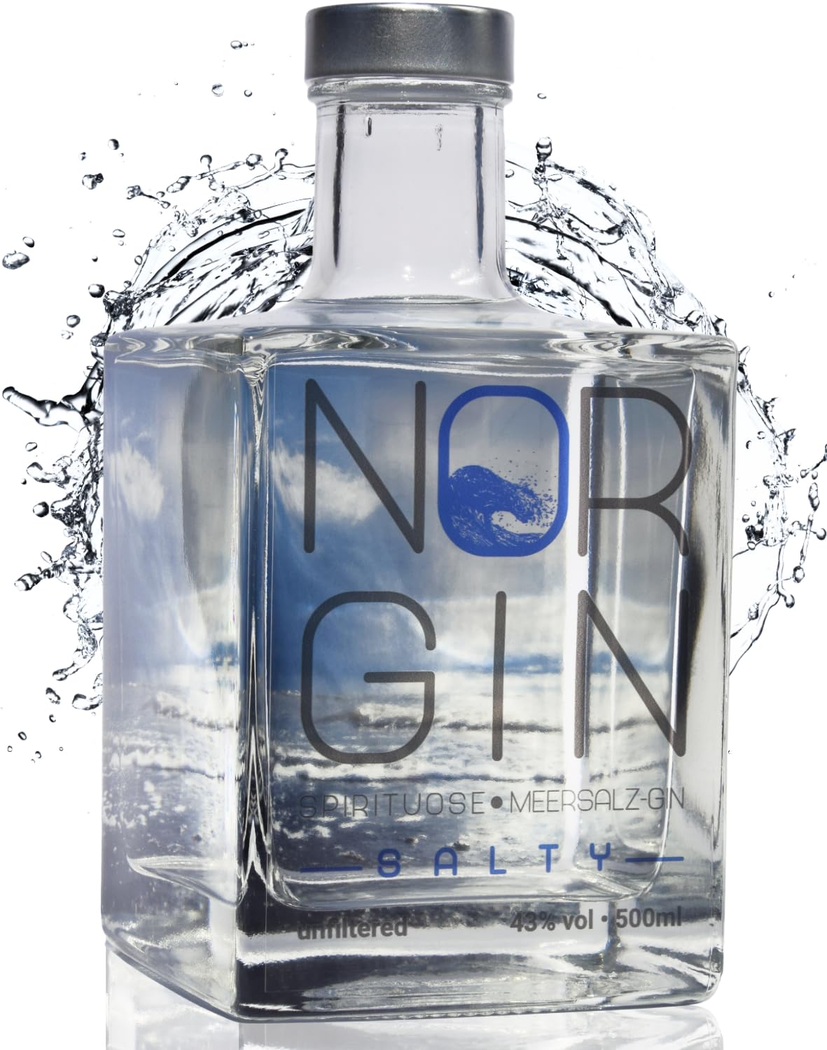 NORGIN Salty | Premium Gin mit 18 ausgewählten Botanicals | Nordisch salziger Klarer mit Queller | Feinstes Destillat von der Norddeutschen Küste | 500 ml exklusiver Meersalz Eacholderschnaps