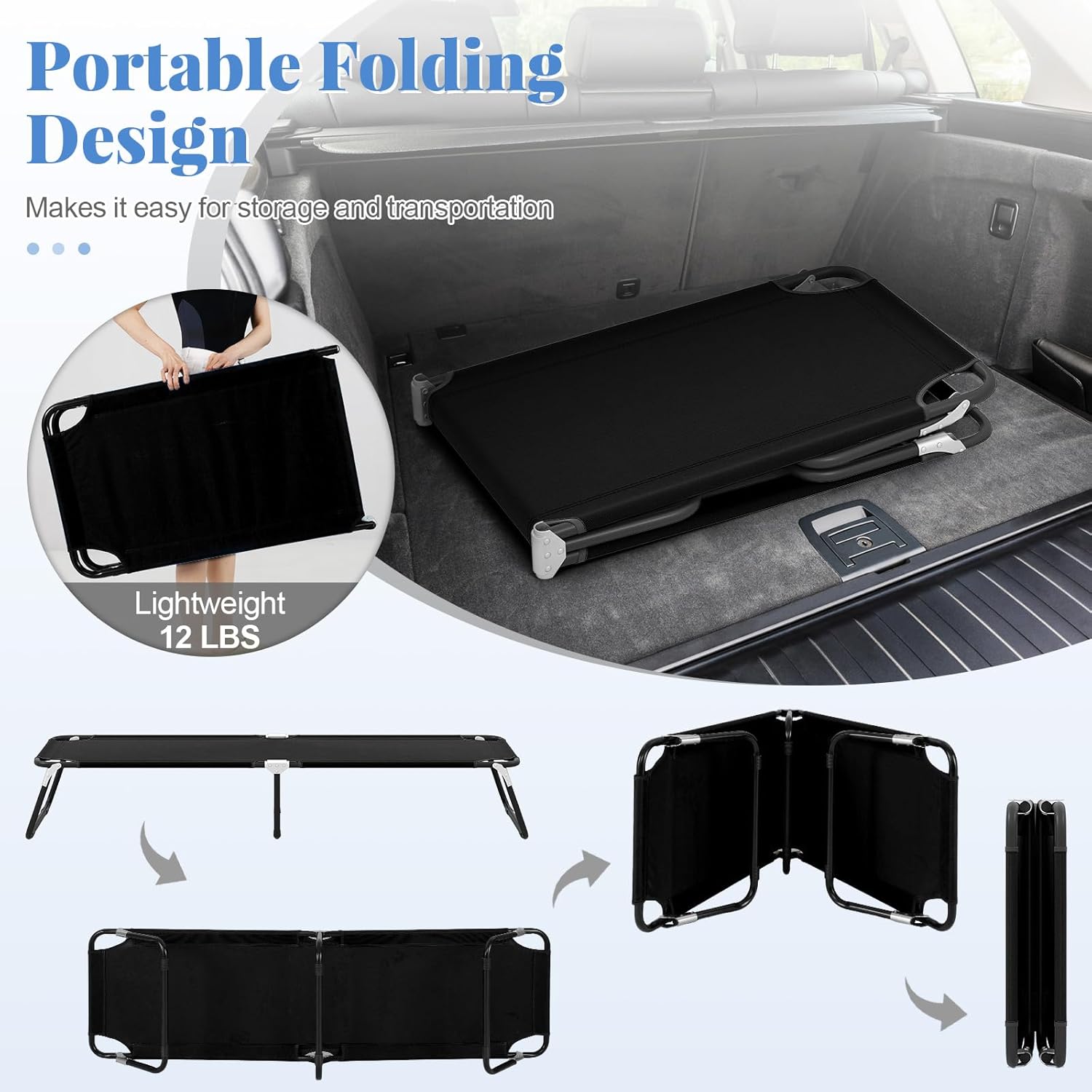 Goplus Folding Camping Cot, Heavy Duty Collapsible Foldable Camping Bed for Adults Kids with Non-Slip Foot Pad, Indoor Outdoor Portable Sleeping Cot for Hiking, Camping, Fishing (Black)