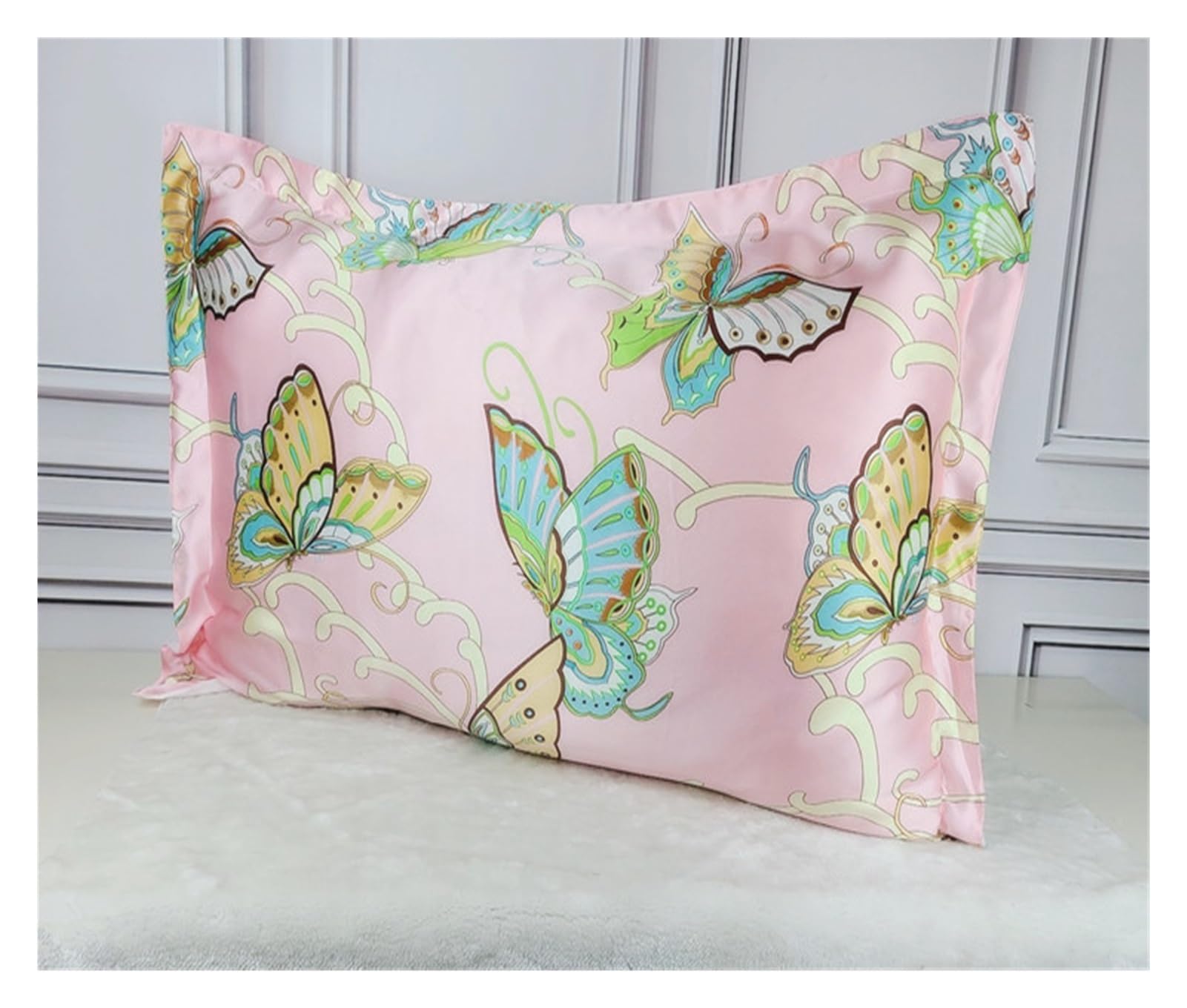 Silk Pillowcase 1pc Silk 19mm Satin Silk Printed Pillowcases Pillow Cases Envelope Closure Standard Queen King(2,48x74cm)