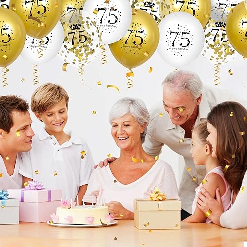 Miniatura 4 de Globos de cumpleaños de 75 años, 15 unidades, globos de feliz cumpleaños número 75, globos de confeti para hombres y mujeres, decoraciones de fiesta