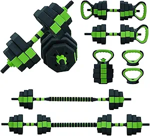 4-In-1 Adjustable Dumbbell Set - Dumbbell/Barbell/Kettlebell/Push Up Stand for Home Gym