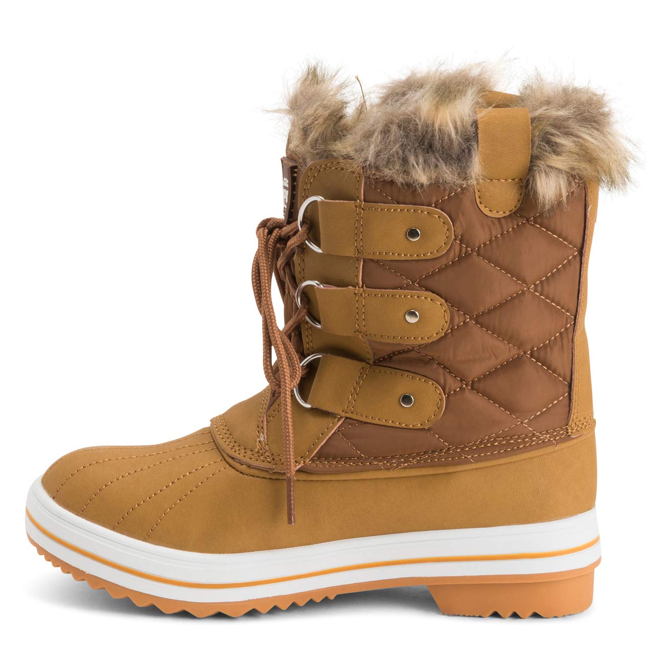 Polar Womens Snow Boot Nylon Short Winter Snow Rain Warm Waterproof Boots, Tan, 5 UK