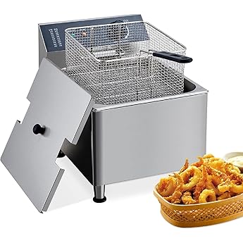 Electric Deep fryer Stainless Steel with Basket & Lid, Capacity 11L Countertop Fryers, for Home Kitchen and Restaurant Use with Extra Large Thick Frying Basket and Lid, 1700 W, 110V