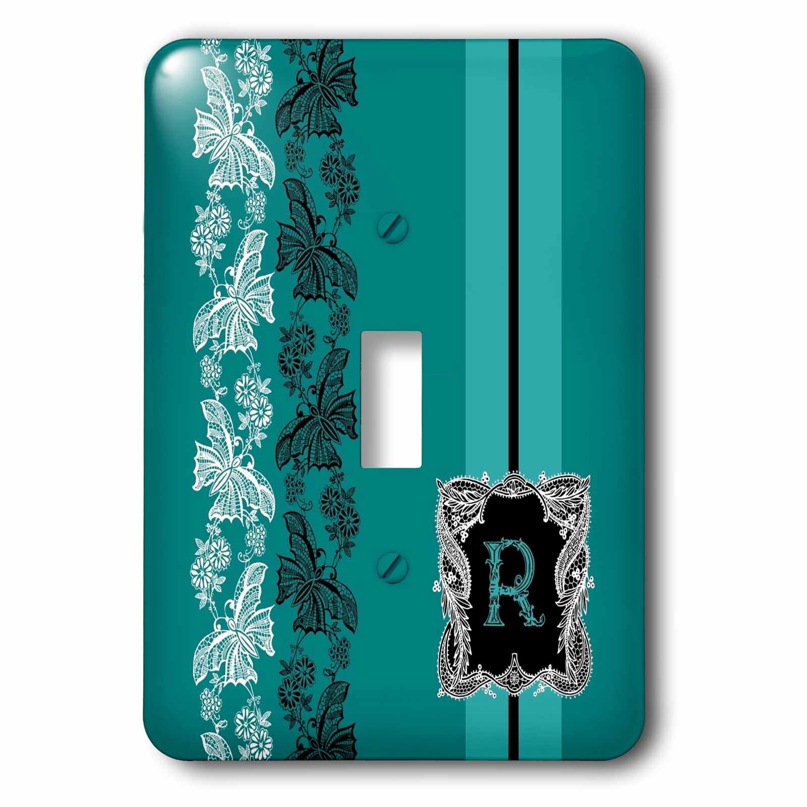Interrupteur à baïonnette turquoise dentelle monogramme R 3dRose