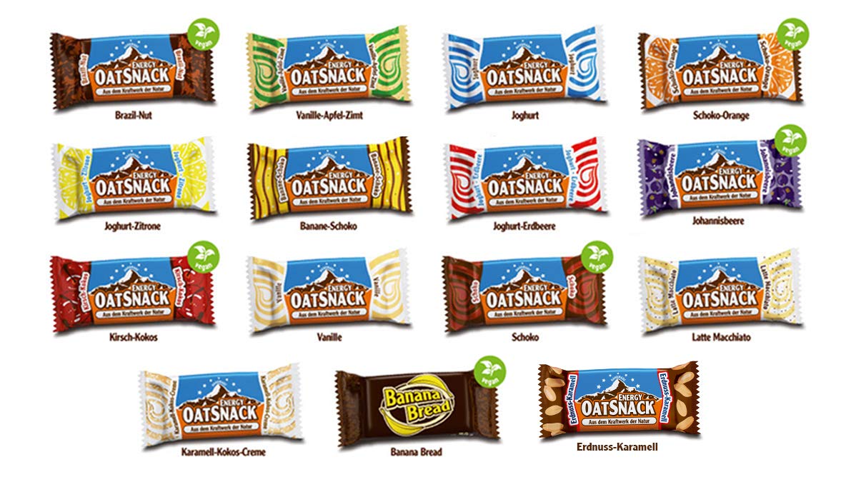 Energy OatSnack Riegel - MIX Box - Haferflocken Kohlenhydrat Riegel, von Hand gemacht, 15 Riegel (980 g)