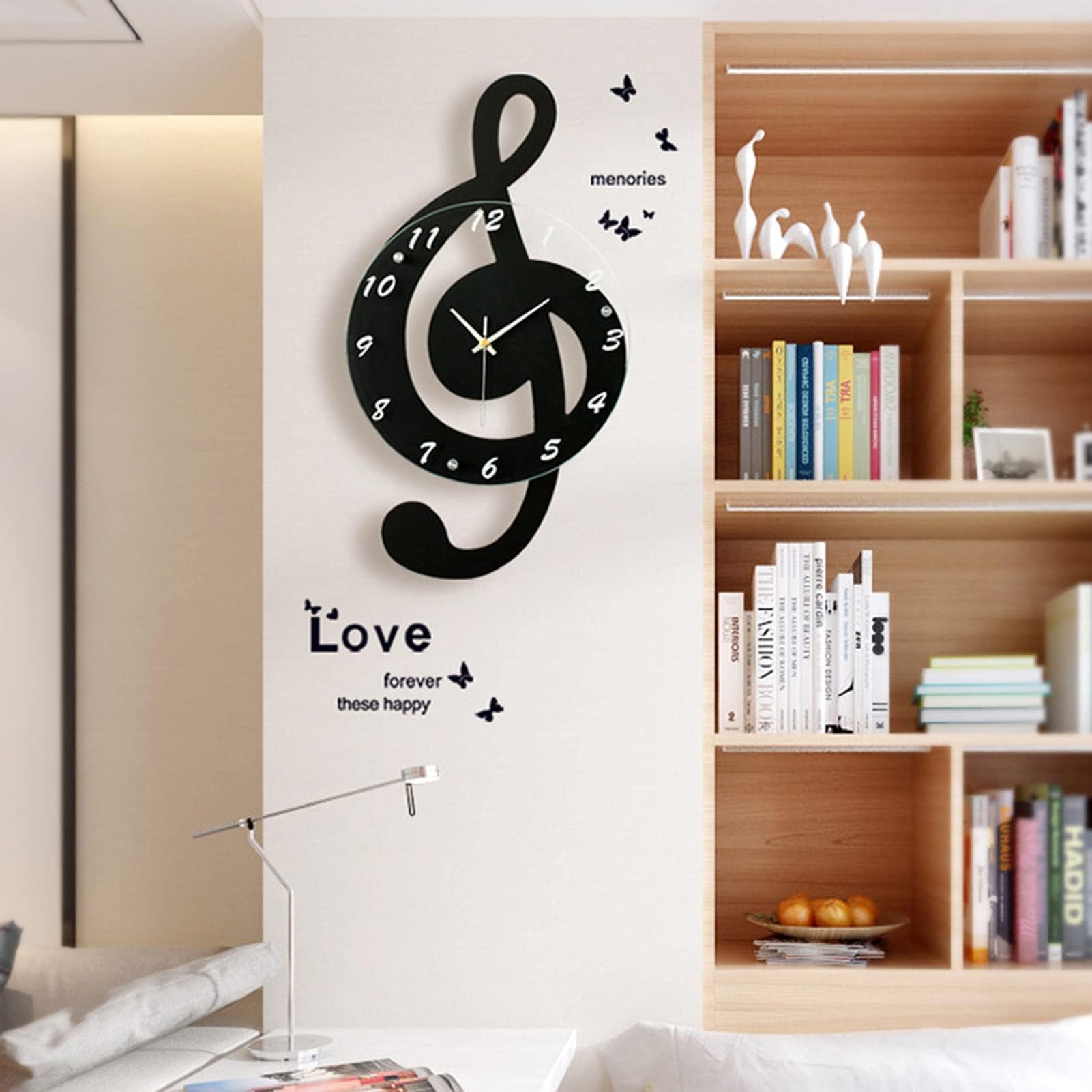 Horloge Murale Électronique Note Musique Innovante, Horloge à Quartz Silencieuse, Décoration de Maison