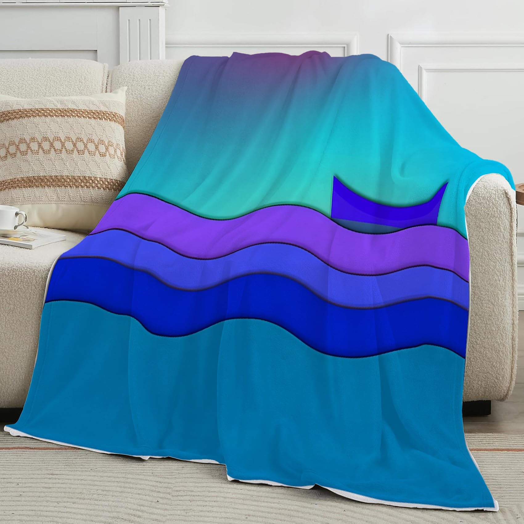 Kocyk między falami baldachimu, minimalistyczny styl papieru z mikrofibry flanelowe koce 220 × 240 cm, puszysty i termiczny, koc na kanapę, łóżko, leżaki