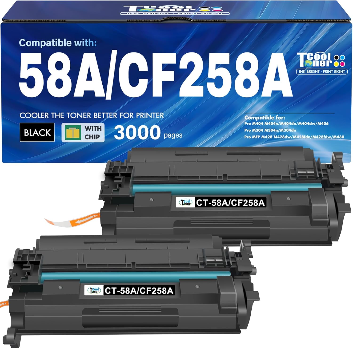 CF258A 58A Toner Cartridge Black M404n Compatible for HP 58A CF258A 58X CF258X Toner for HP LaserJet Pro M404n M404dn M404dw M404 MFP M428fdw M428fdn M428dw Printer Ink High Yield 2 Pack with Chip