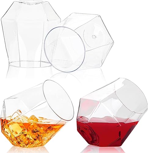 Miniatura 3 de Paquete de 24 copas de vino de plástico sin tallo, copa de vino de diamante irrompible de 12 onzas, cristalería de cóctel desechable transparente,