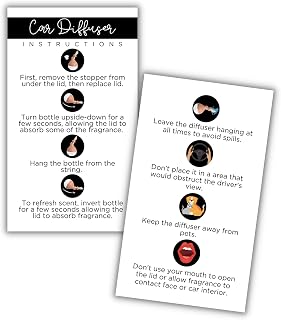 Car Hanging Diffuser Care Card | 50 Pack | Business Card Size 2x3.5 inches | Hanging Reed Oil Diffuser Bottles for Car | Simple Client Instructions