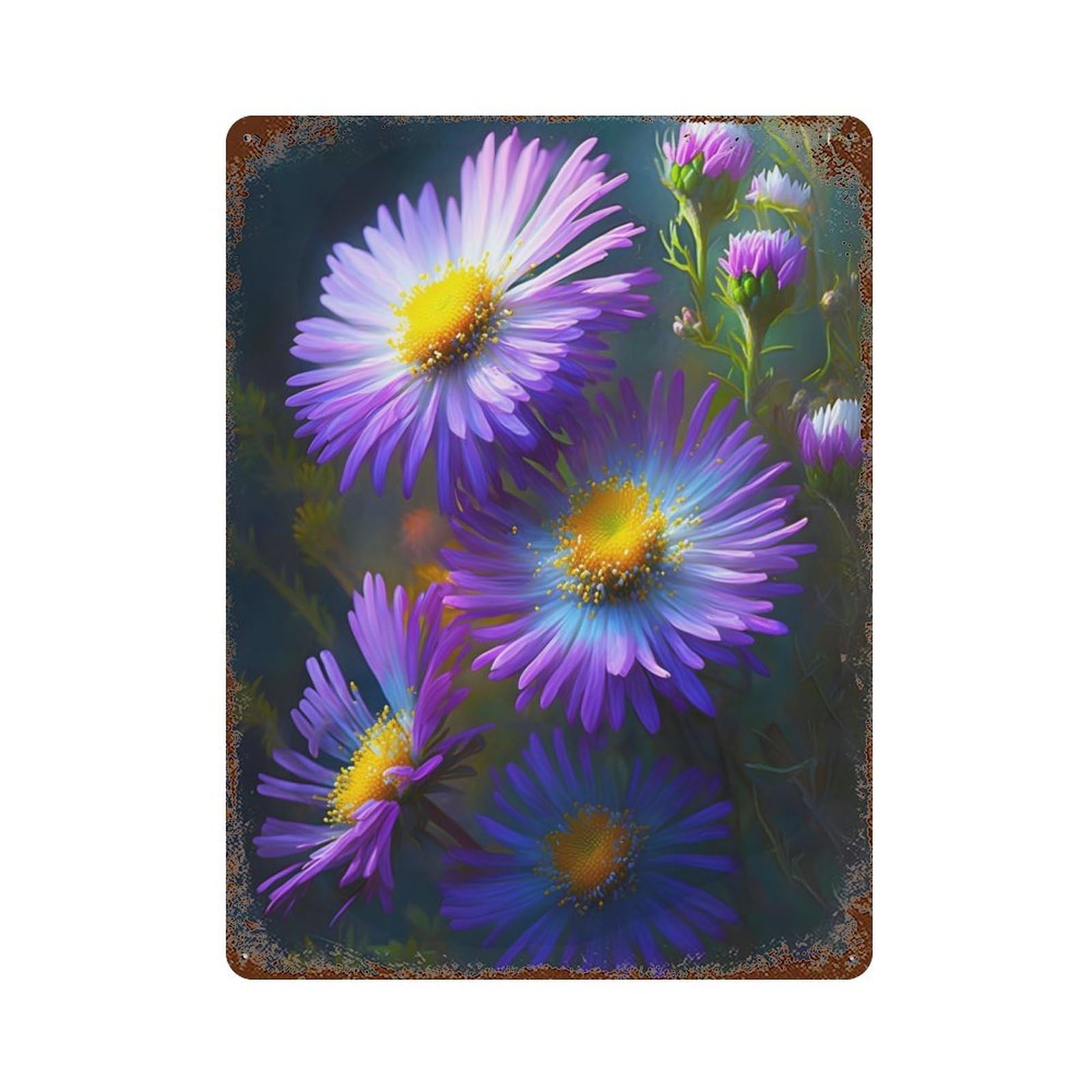 Luminous Aster Flower Art Vintage Rust Metal Sign 15.7"x11.8", for Basement, Hobby Room And Garage Decor, Farmhouse Wall Decor