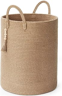 Cesta de lavandería de cuerda de yute tejida para almacenamiento de ropa y mantas, organizador duradero y elegante para lavandería
