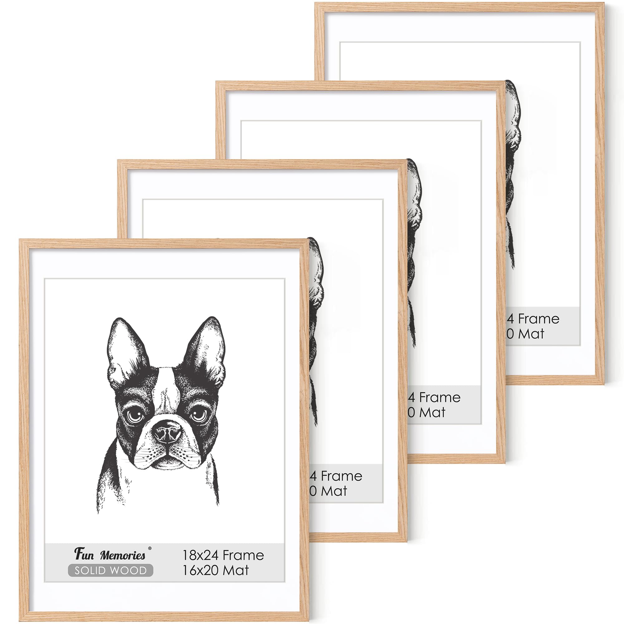 18x24 Picture Frame Wood Set of 4, 18"x24" Poster Frame, Wooden 18x24 Frame Matted to 16x20, 18 x 24 Wood Frame Minimalist Thin Wood Art Frame for Wall