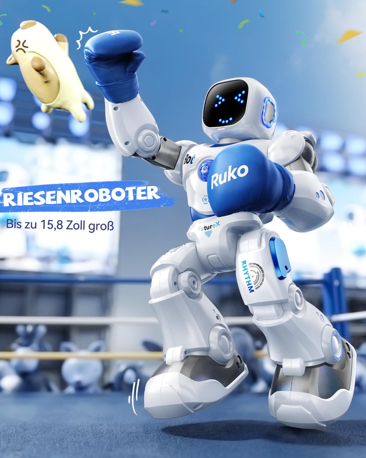 Ruko 1088 Intelligenter Roboter für Kinder, Großer programmierbarer interaktiver RC-Roboter mit Sprachsteuerung und App-Steuerung, Roboter Spielzeug für Kinder von 4–9 Jahren, Blau