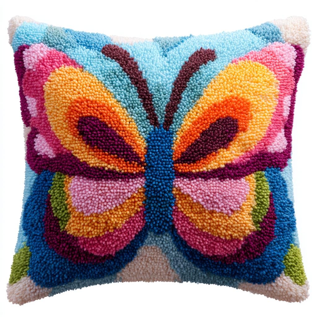 Taxpy Latch Hook Cushion Kits, Animals Butterfly DIY Latch Hook Kits Pillow Printed Cushion Embroidery Needlework Craft Embroidery Kit,17x17inch