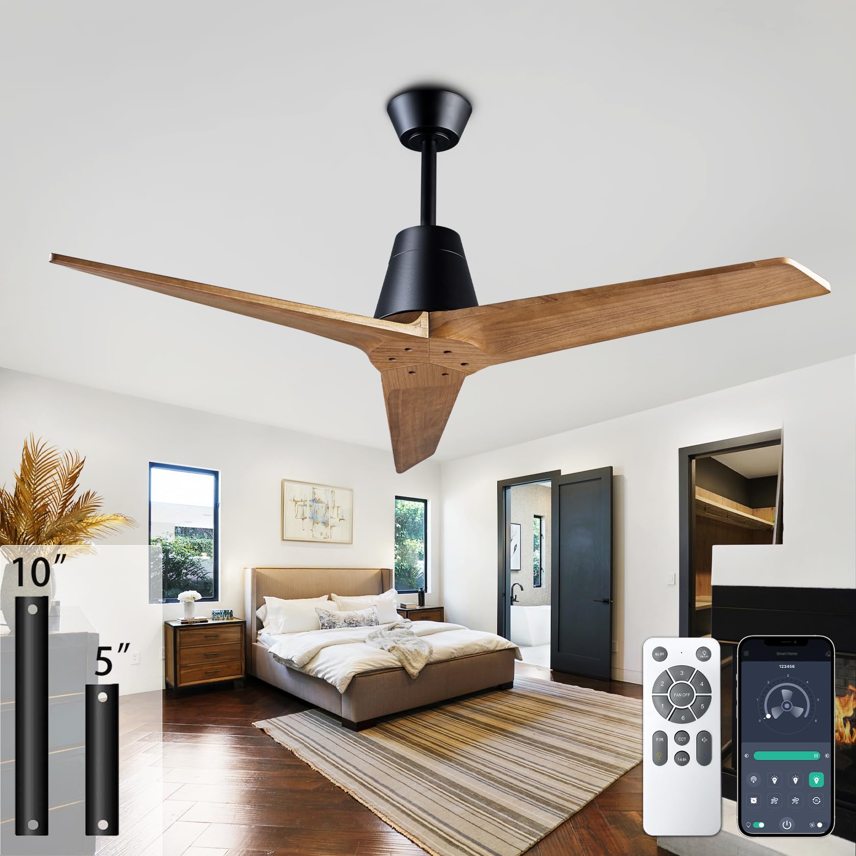 Photo 1 of ***UNALBE TO TEST***52 Inch Solid Wood 3 Blades Outdoor Ceiling Fan No Light DC Remote Control