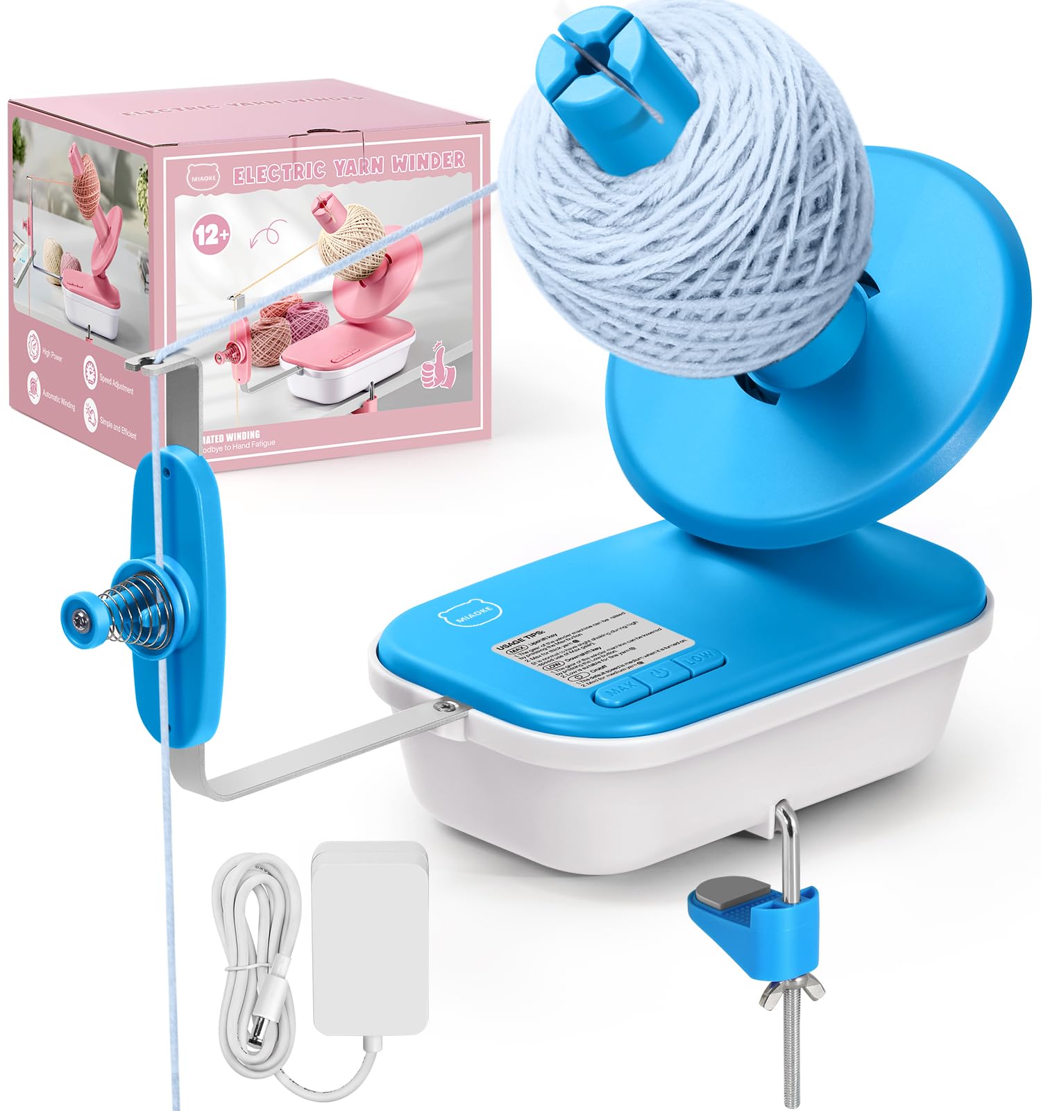 Avvolgitore per Filati per Maglieria, Avvolgitore per Lana, Facile da Installare e Utilizzare, Robusto, Avvolgitore per Filati con Manico in Metallo, Lana-Blu