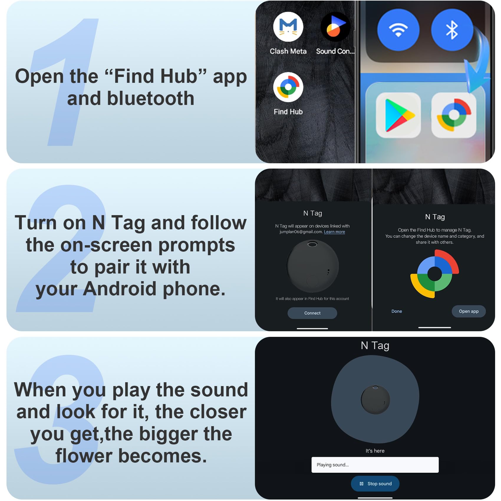 Android Smart Tracker Tag, Tracker Tag Android Bluetooth Localizzatore Tracker Tag Localizzatore per Bagagli/Borse/Portafogli/Zaini, Chiavi Trova Oggetti Compatibile “Google Find Hub” (Nero)