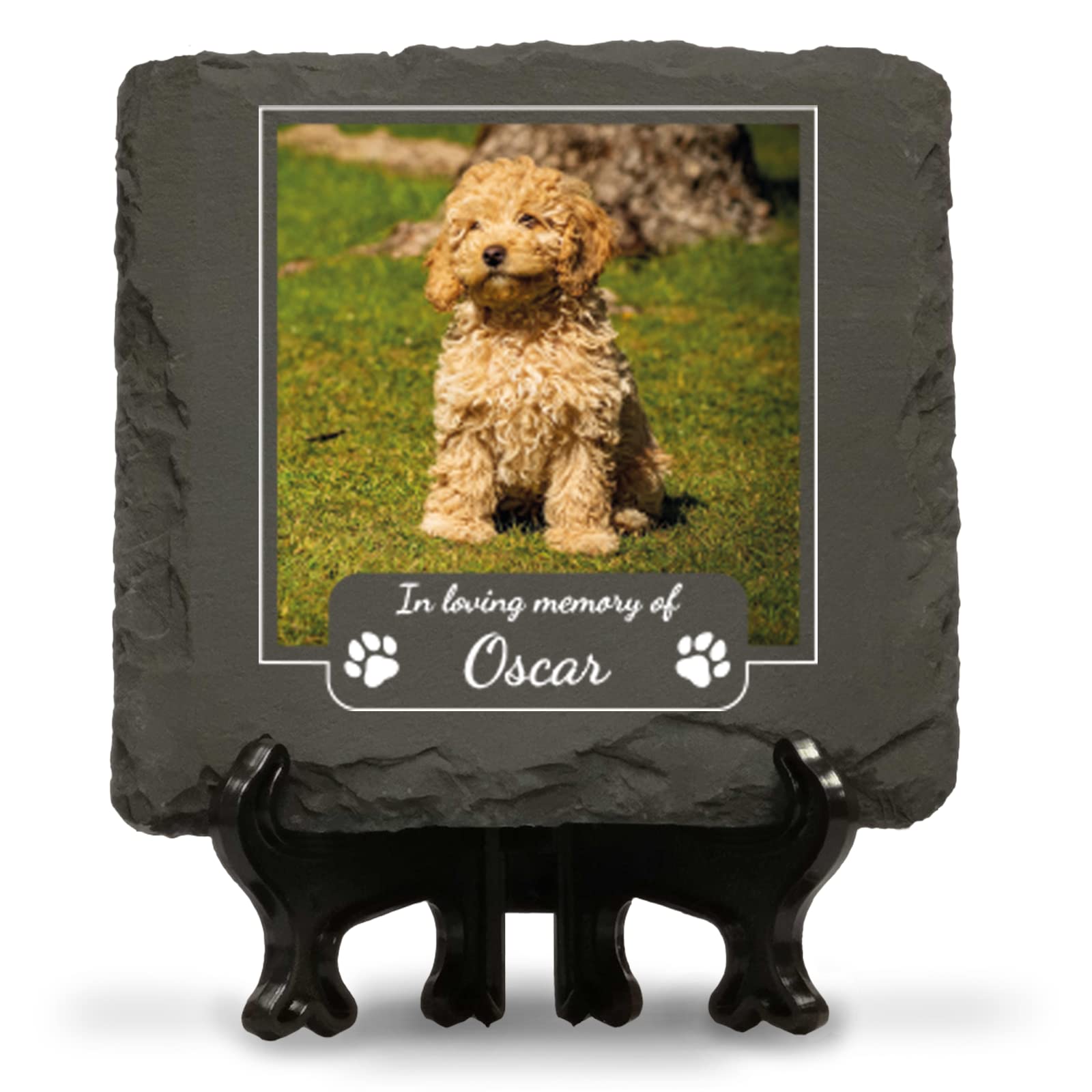 You Personalise Personalised Pet Memorial Plaque with Photo and Text Square Slate for Dog Cat 100mm with Optional Display Stand