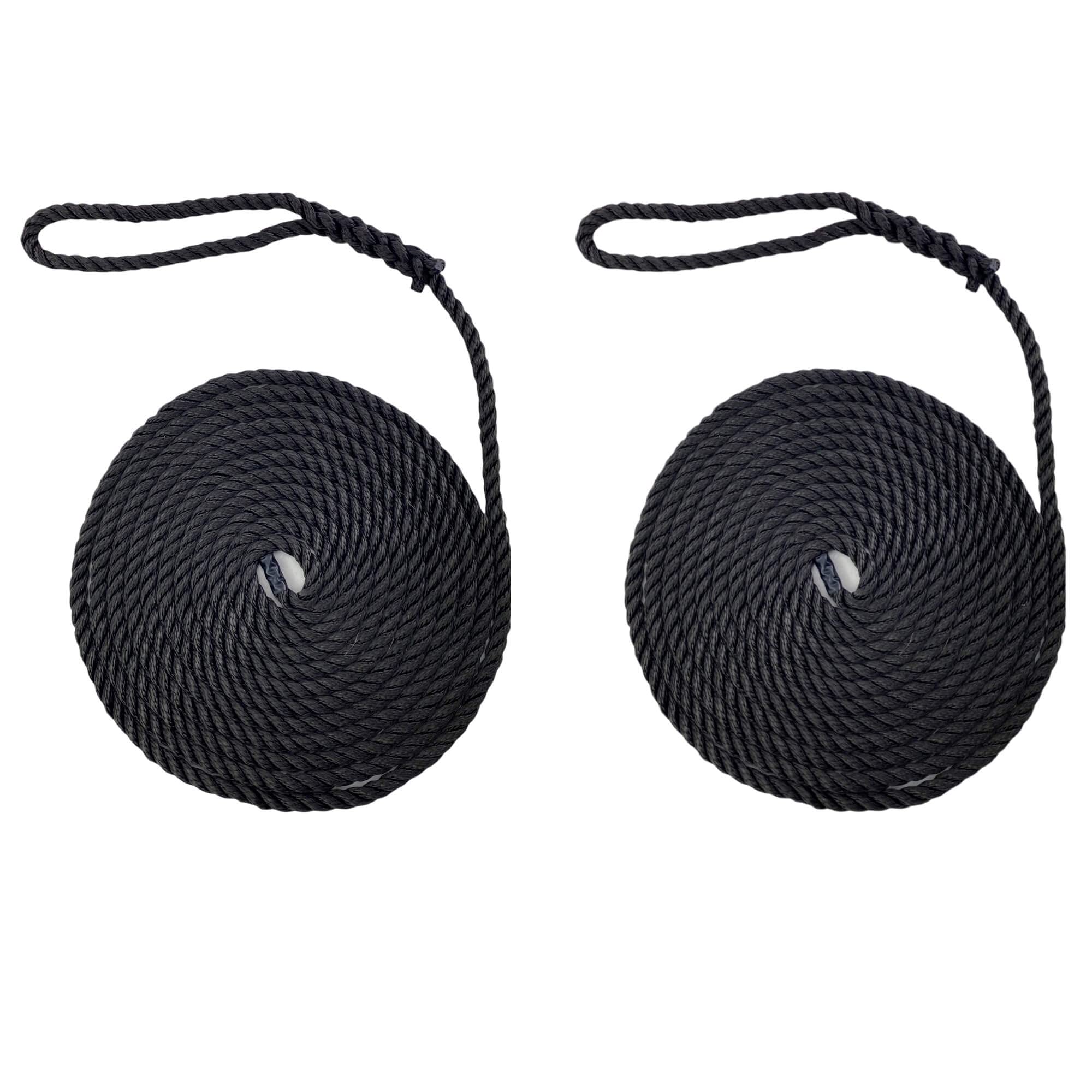 2 x 16mm Black Softline Mooring Ropes x 10m C/W 6inch Soft Eye, Warps, Boat Line - RopeServices UK