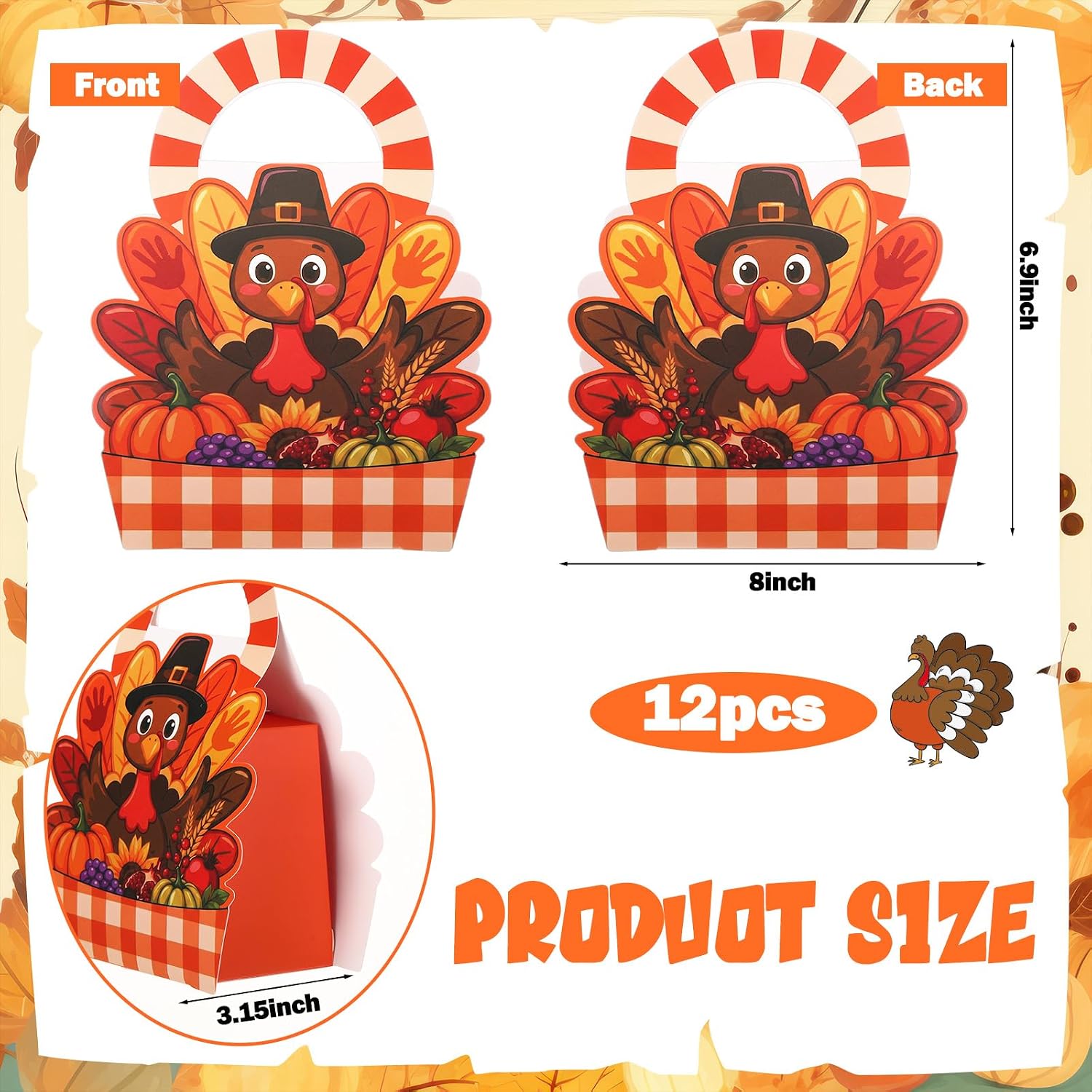 Gersoniel 12 Pack Thanksgiving Turkey Candy Treat Gift Boxes with Handles image 2