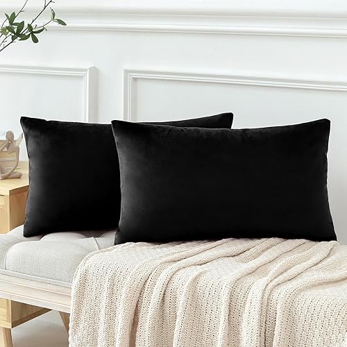 Miniatura 8 de OTOSTAR - Juego de 2 fundas de almohada de terciopelo suaves y decorativas de estampado liso de 16 x 24 pulgadas, fundas de cojín lumbar para sofá,