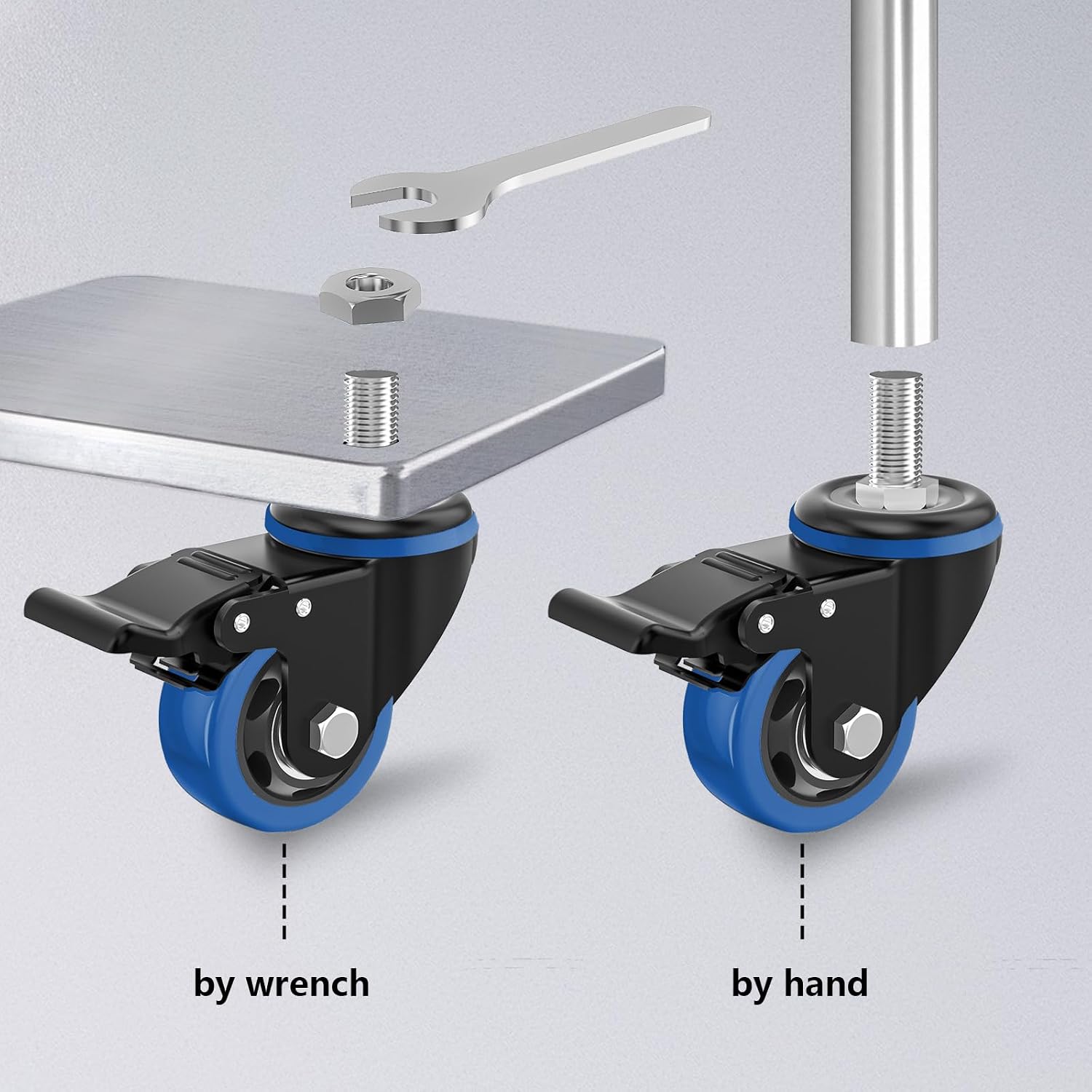 Caster Wheels 3 Inch Heavy Duty Stem Caster 1/2"-13 x 1(Stem Diameter 1/2",Stem Length 1"), Safety Locking Caster Set of 4,Industrial Castor Wheels for Cart,Furniture
