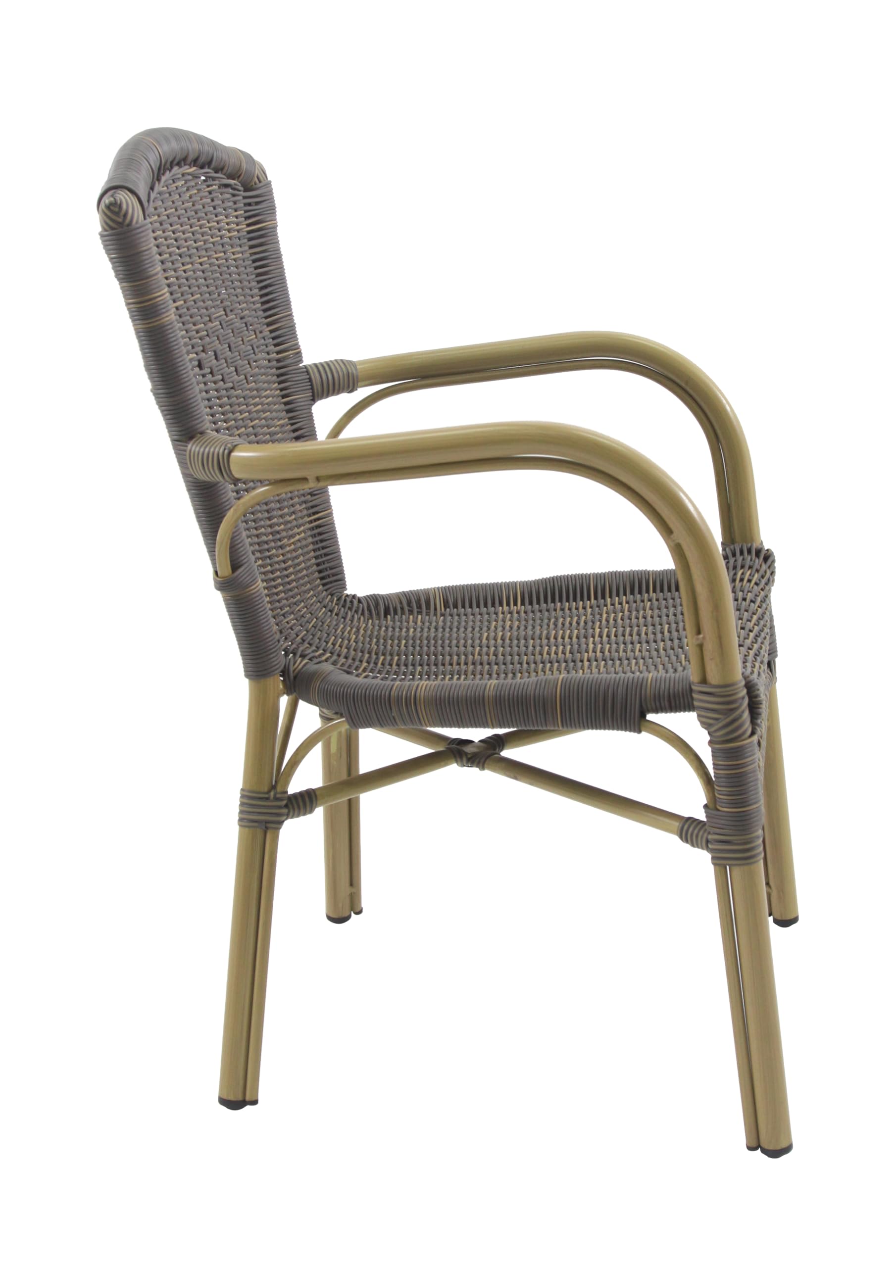 METRO Professional Silla de Jardín con Reposabrazos con Aspecto de Bambú, Acero/Ratán Sintético, Apilable, Sillón para Exterior, Marrón