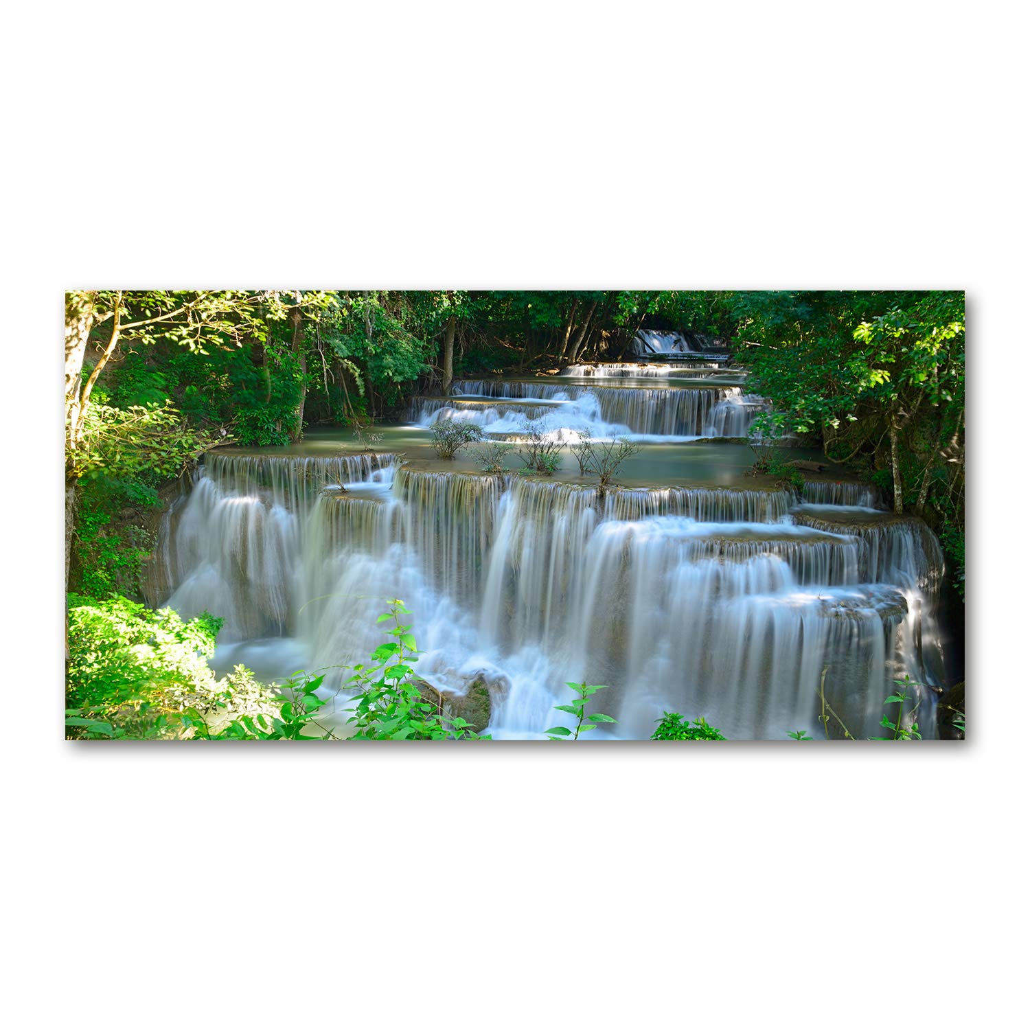 Tableau paysage vert chute d'eau : décoration murale salon toile 100x50