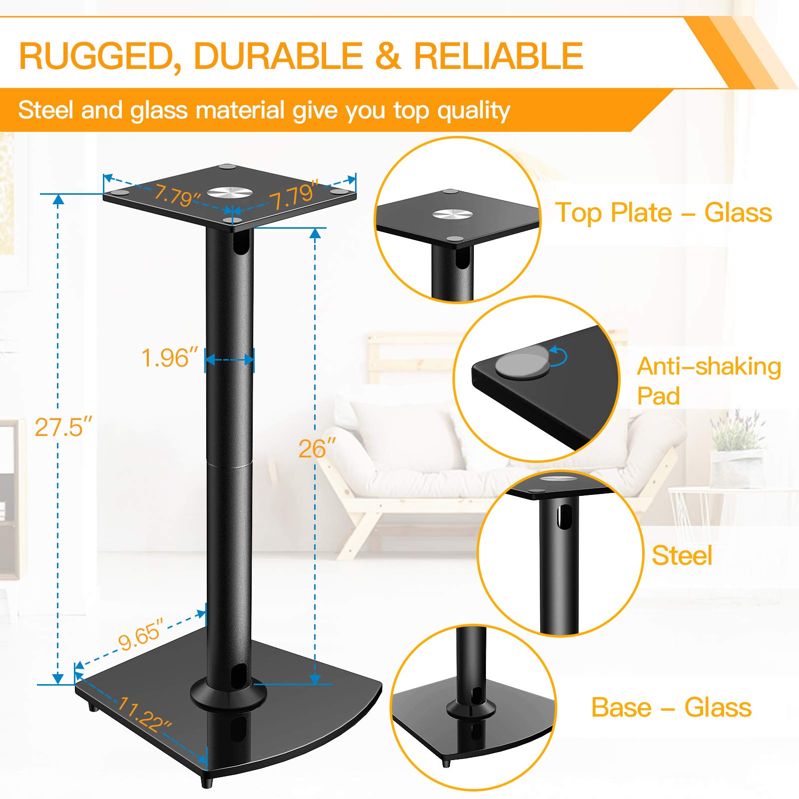 Surround Sound Speaker Stands 26 Inch Holds Satellite Speakers