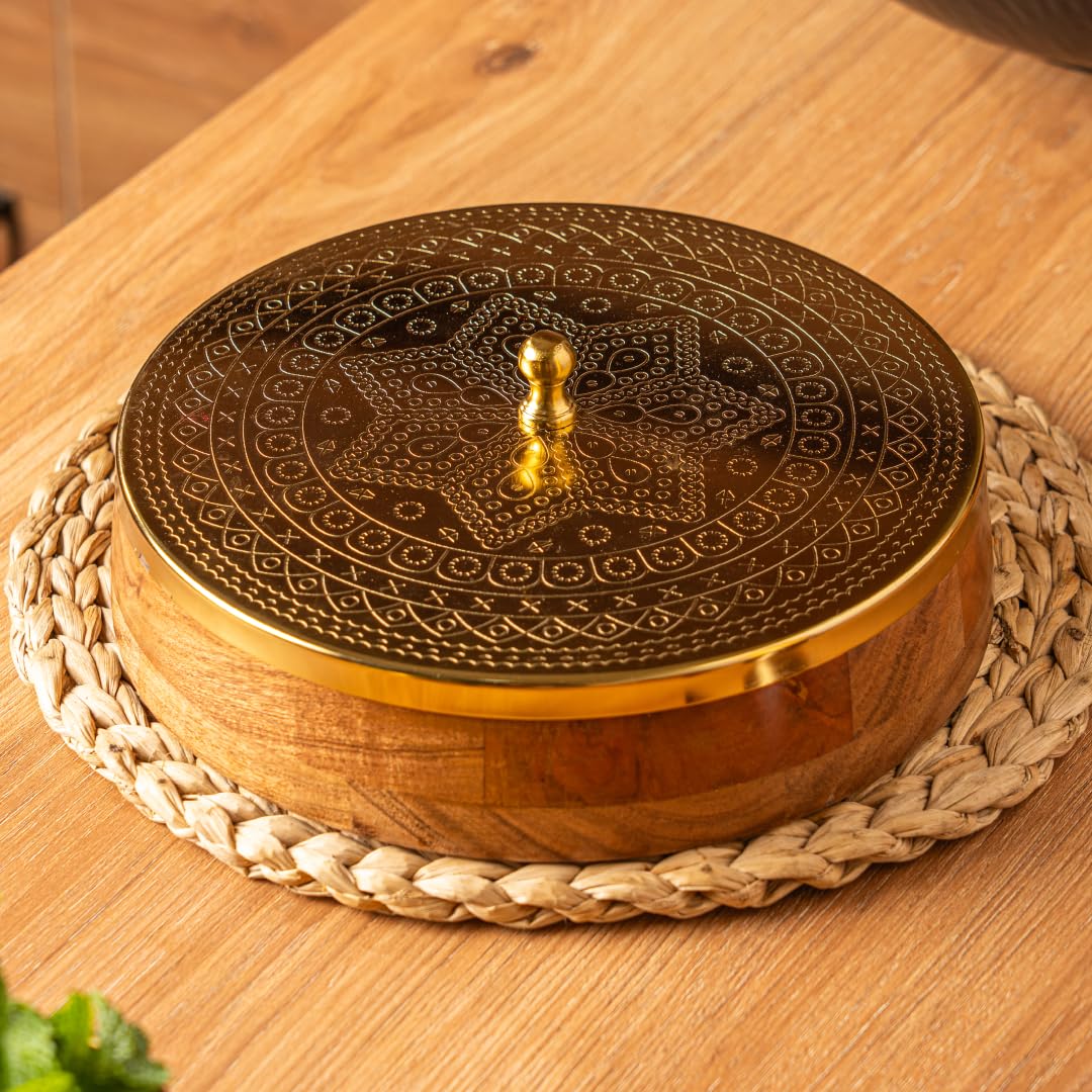 Cüraa Golden By Yfl Home Spice Box For Kitchen With Spoon (Acacia Wood, 7 Detachable Containers, 120 Ml) | Masala Box For Kitchen | Spice Storage Container | Stylish Masala Dani For Gift