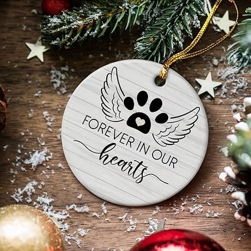 Miniatura 5 de Adorno conmemorativo personalizado para mascotas  Forever in Our Hearts Adornos de cerámica de Navidad de doble cara con imagen de foto, recuerdo de