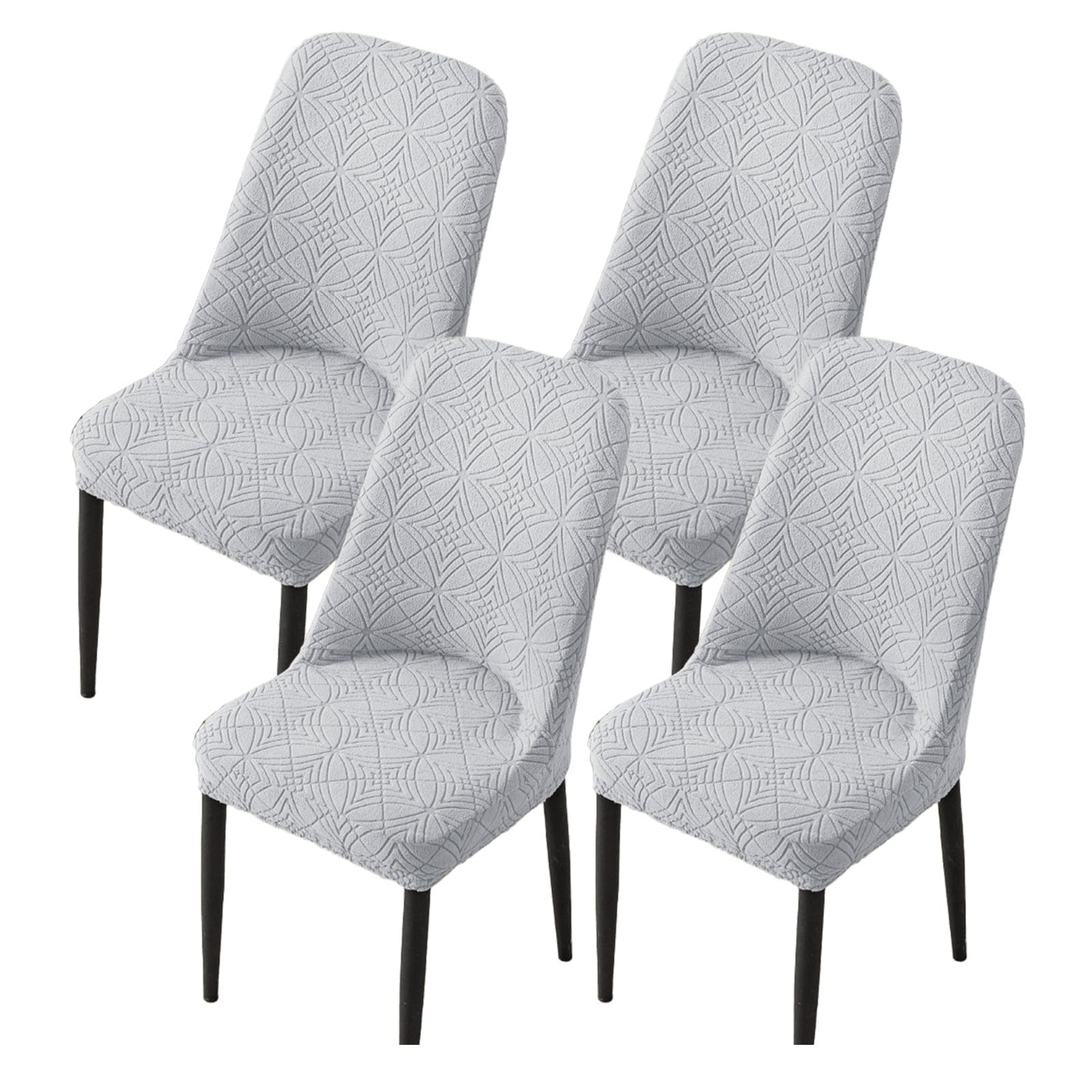 Lot de 4 housses de chaise de salle à manger extensibles et antidérapantes avec dossier incurvé – Housses douces et lavables avec élastique en bas pour décoration de maison, de fête de mariage (gris)