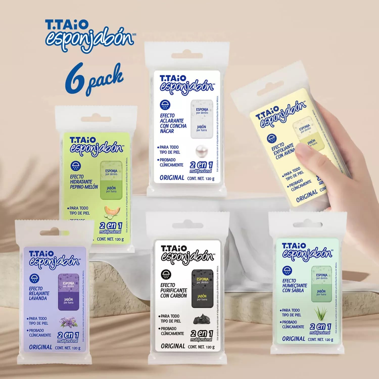 T. Taio Esponjabon - Esponjabon - Esponja de ducha suave - Limpieza de lavado de baño - Eliminación de suciedad y aceite - Masaje y espuma Accesorios de baño de pies, codos y cara (paquete de 6)
