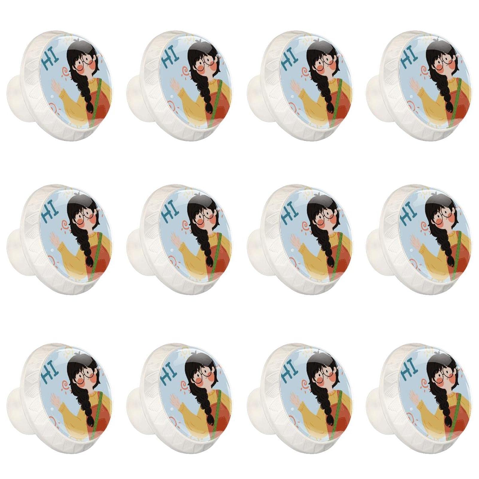 Boutons d'armoires de cuisine ronds motif bonjour filles | Lot de 12 poignées