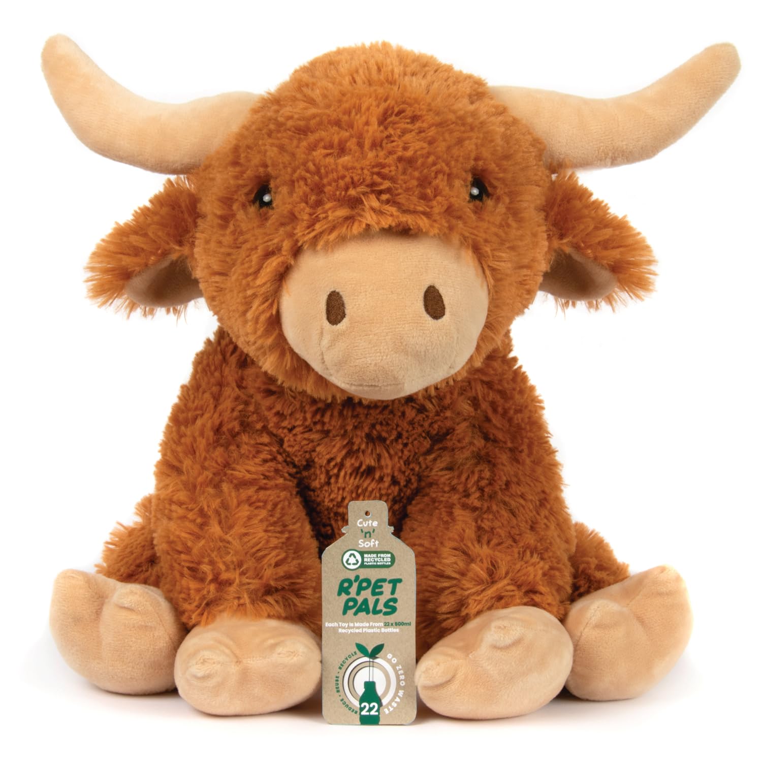 L & P Home & Gifts Lesser & Pavey Rpet pals Hughie sittin cow xl Teddy Bear For Kids | Made Up of Recycled Bottles | Stuffed Animal Soft Toys | Ideal For Birthday or Baby Gift