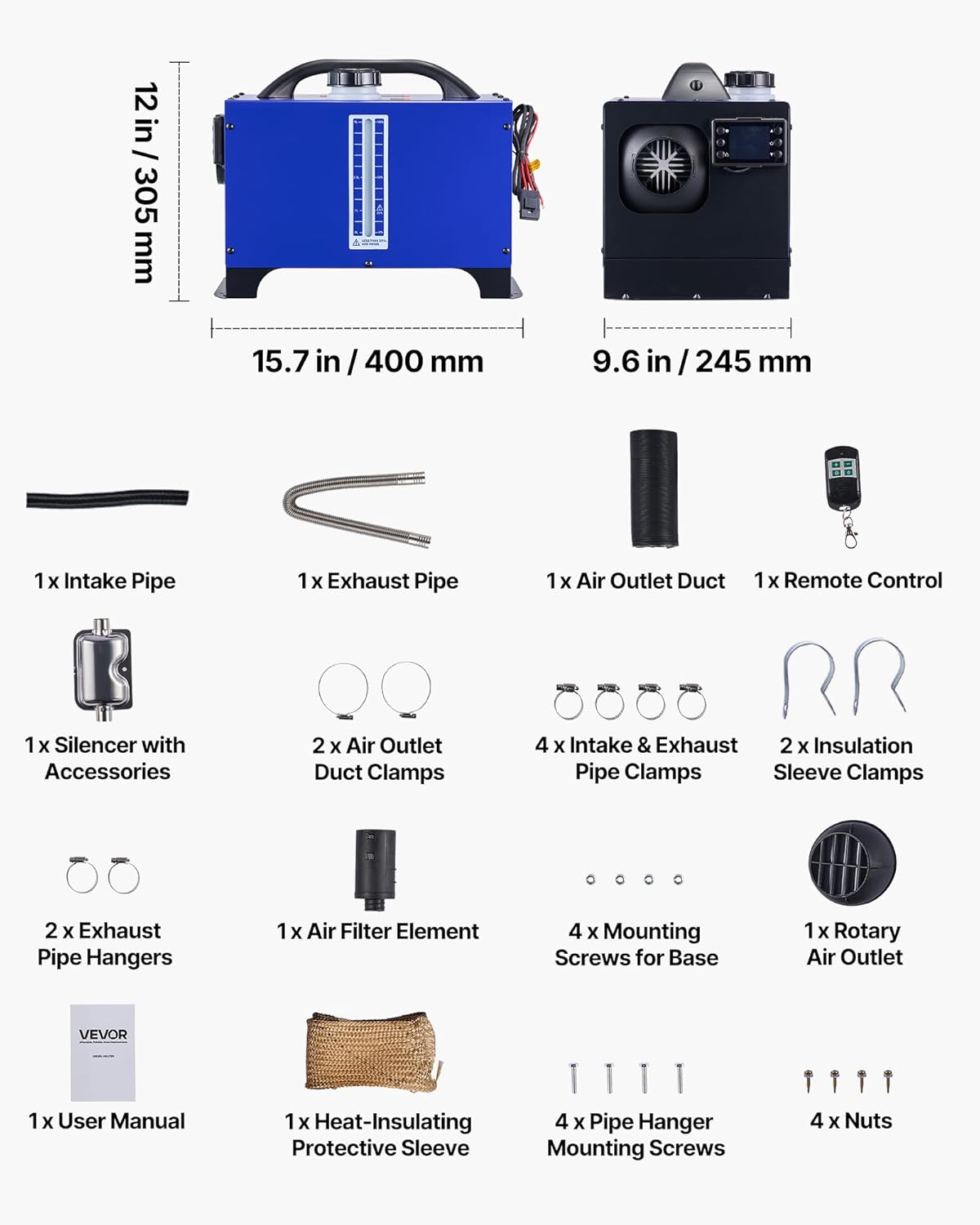 Diagram of VEVOR Diesel Heater components