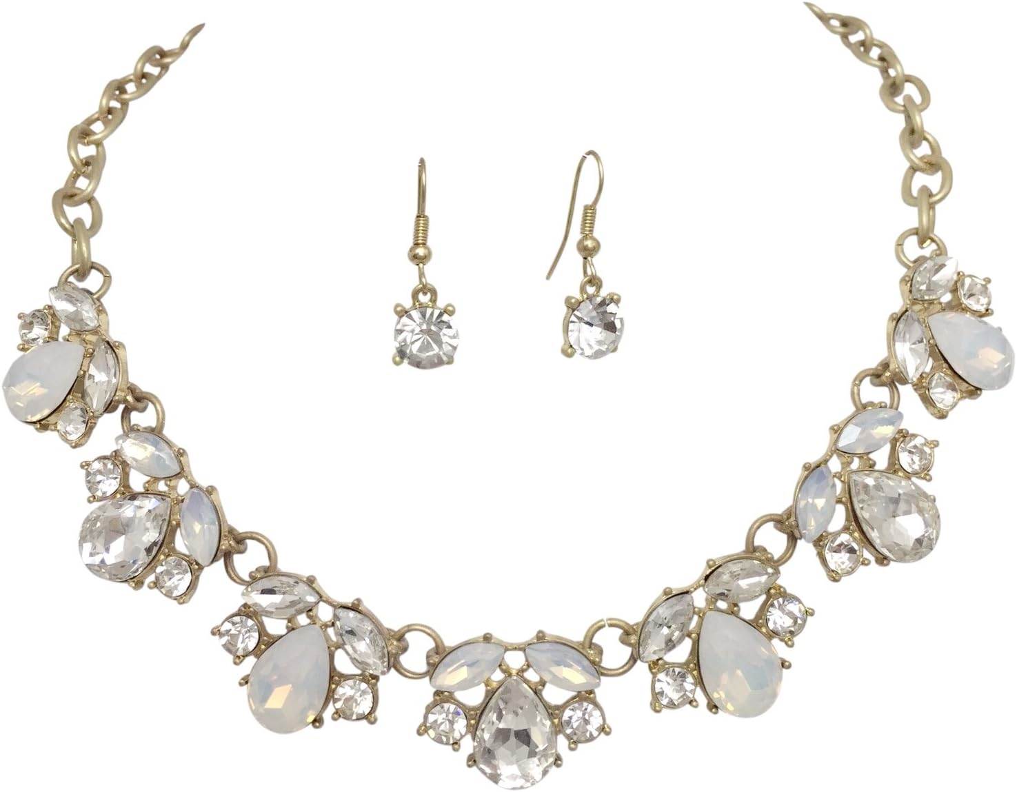 Gypsy Jewels Fancy Rhinestone Bling Matte Gold Tone Boutique Bib Bubble Necklace Earrings Set Boho