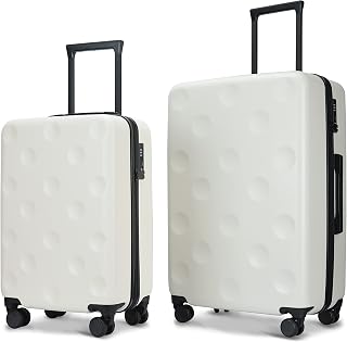 GinzaTravel 2 Piece luggage sets PC Hardside Lightweight Suitcase with 4 Universal Wheels TSA Lock Carry-on suitcase 20 26inch(White(Circle), 2-Piece Set(20/26))