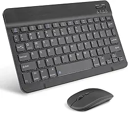 Combo Teclado e Mouse Bluetooth Sem Fio, Ultrafino e Recarregável - Compatível com Tablets Android, iPhone, iPad, Windows Surface e Mais (Preto)