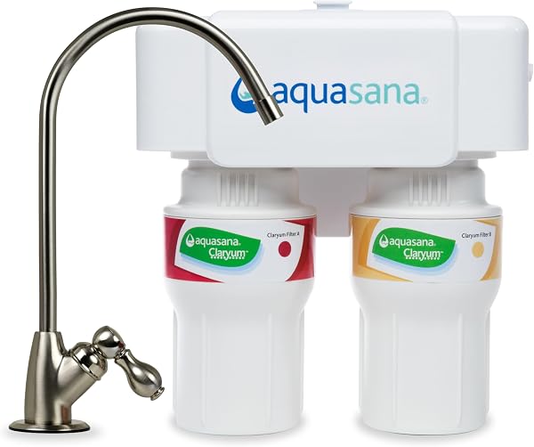 Aquasana Claryum two-stage under-sink water filter system.