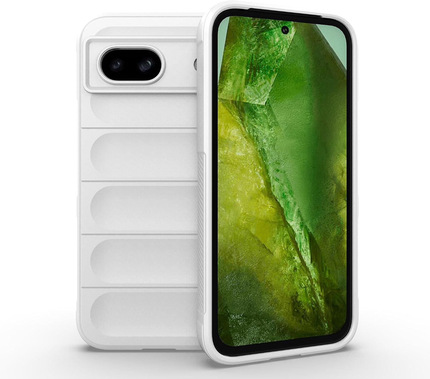 ESTH Liquid Silicone Case for Google Pixel 8a with Antibacterial Protection and Scratch-Resistant Soft Microfibre Lining All-Round Protection Shockproof Mobile Phone Case White