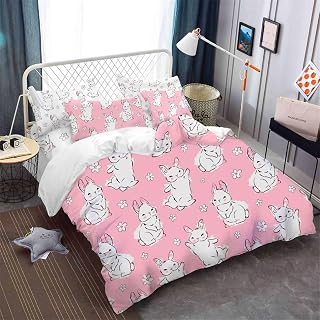 7 Piece Pink Bunny Bed Set Twin Size Kids Bedding Sets for Girls, Twin Comforter Set for Girls, Cute Rabbit Bed in a Bag, Girl Bedding Set with Sheets